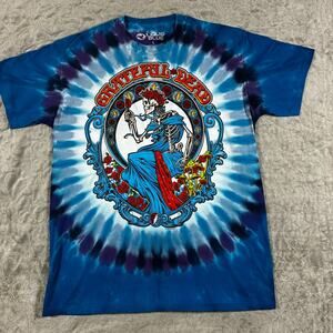 Liquid Blue Grateful Dead T-Shirt Men's Large 2018 Blue Tie Dye Skeleton Grunge